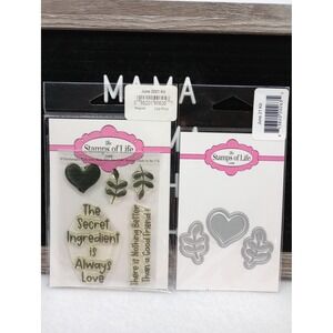The Stamps of Life June 2021 Kit Stamps and Dies Heart Leaf Sentiments